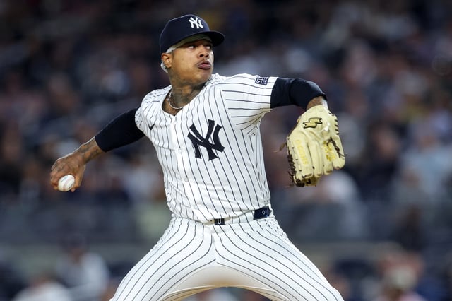 Sep 25, 2024; Bronx, New York, USA; New York Yankees starting pitcher Marcus Stroman (0) pitches against the Baltimore Orioles during the first inning at Yankee Stadium. Mandatory Credit: Brad Penner-Imagn Images/File Photo