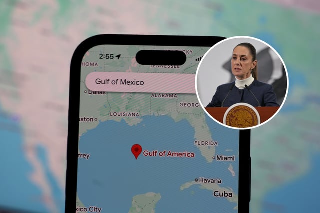 In this photo illustration, an updated Google map shows the Gulf of America on February 10, 2025 in San Anselmo, California. Google has renamed the Gulf of Mexico to “Gulf of America” on Google Maps for United States users after U.S. President Donald Trump signed an executive order on his first day in office to change the name. Mexico&#39;s President Claudia Sheinbaum speaks during her daily press conference at the National Palace in Mexico City on February 3, 2025. Sheinbaum said February 3, the US has agreed to pause the start of tariffs on Mexican goods for one month, after talks with her counterpart Donald Trump.