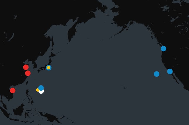 This Newsweek map shows the last known or approximate locations of U.S. and Chinese aircraft carriers in the Indo-Pacific region as of February 14.