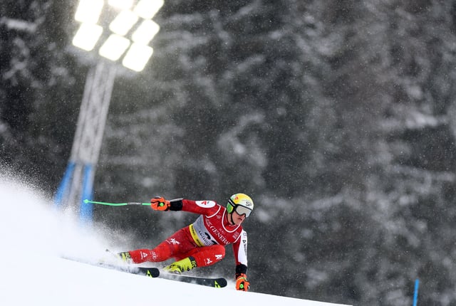 Alpine Skiing - FIS Alpine World Ski Championships - Men's Giant Slalom - Saalbach, Austria - February 14, 2025 Austria's Raphael Haaser in action during the first run REUTERS/Lisi Niesner