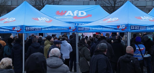 Wahlkampfstand der AfD in brandenburgischen Bernau