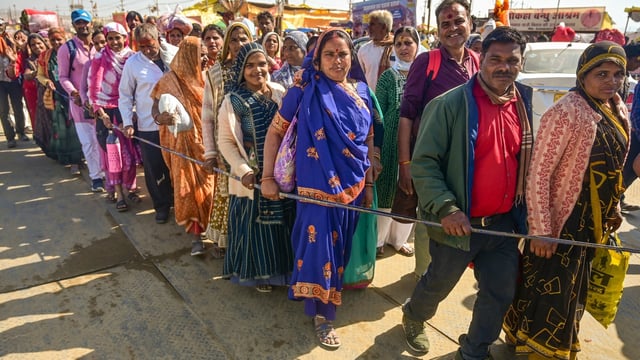 Devotees during the ongoing Maha Kumbh Mela, in Prayagraj, Uttar Pradesh, on Friday.