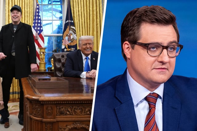 Elon Musk and President Donald Trump; MSNBC host Chris Hayes