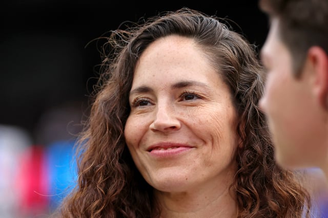 Sep 24, 2023; Chicago, Illinois, USA; Sue Bird, fiance of United States forward Megan Rapinoe (not pictured) looks on before the game between the United States and South Africa at Soldier Field. Mandatory Credit: Jon Durr-USA TODAY Sports/File Photo
