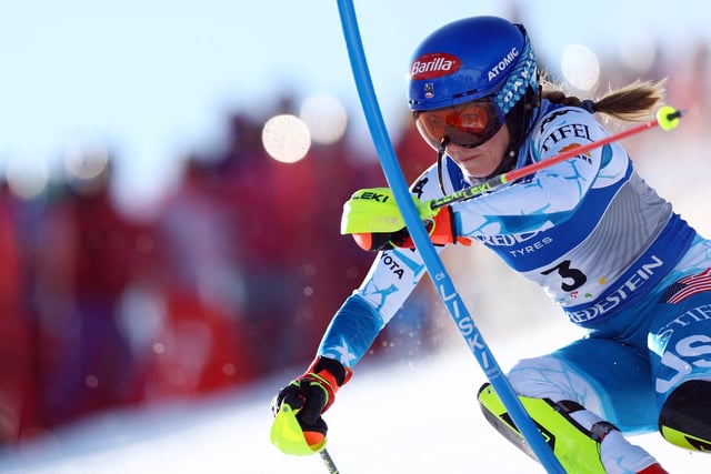 Alpine Skiing - FIS Alpine World Ski Championships - Women's Slalom - Saalbach, Austria - February 15, 2025 Mikaela Shiffrin of the U.S. in action REUTERS/Lisi Niesner