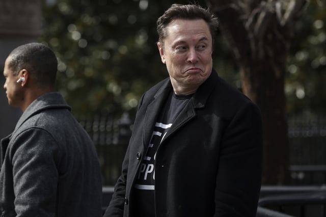 Elon Musk, founder of Tesla and head of U.S. President Trumps Department of Government Efficiency (DOGE), walks back to the Eisenhower Executive Office Building after a meeting with Indian Prime Minister Narendra Modi in the Blair House on February 13, 2025 in Washington, D.C.