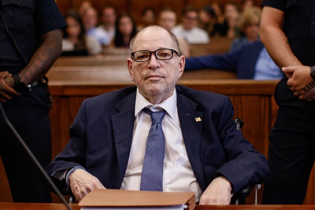 Former film producer Harvey Weinstein appears in Manhattan Criminal Court on July 19, 2024 in New York City. Prosecutors are preparing to retry the former movie mogul following the reversal of his 2020 rape conviction.