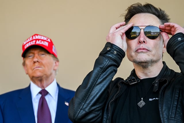 U.S. President-elect Donald Trump and Elon Musk watch the launch of the sixth test flight of the SpaceX Starship rocket on November 19, 2024 in Brownsville, Texas. SpaceX’s billionaire owner, Elon Musk, a Trump confidante, has been tapped to lead the new Department of Government Efficiency alongside former presidential candidate Vivek Ramaswamy.