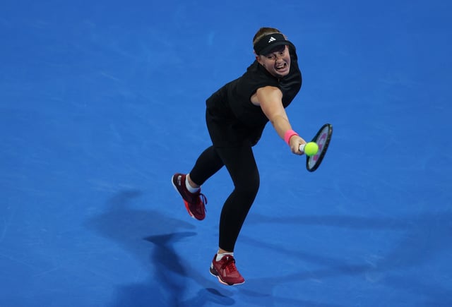 Tennis - Qatar Open - Final - Khalifa International Tennis and Squash Complex, Doha, Qatar - February 15, 2025 Latvia's Jelena Ostapenko in action during the final against Amanda Anisimova of the U.S. REUTERS/Ibraheem Al Omari