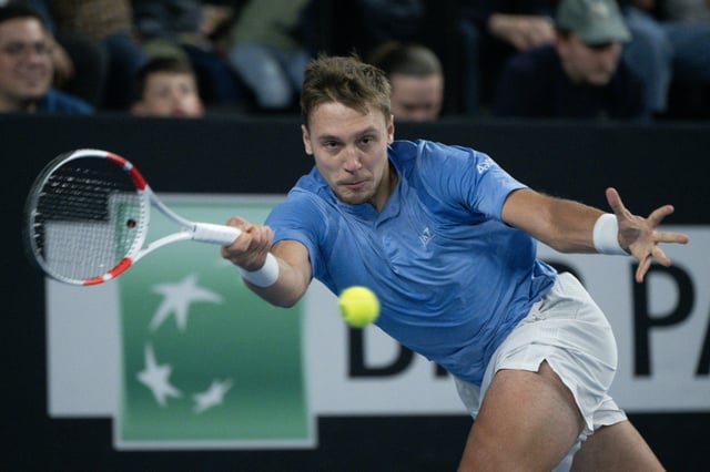 Shock win: Hamad Medjedovic on his way to victory over Daniil Medvedev in the Marseille semi-finals