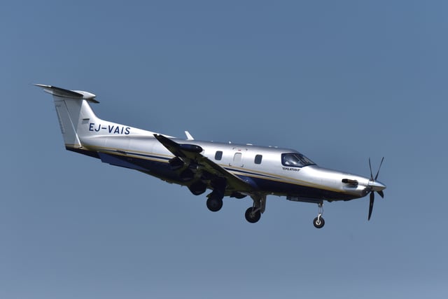 [File photo] A Fly 7 Executive Aviation, Pilatus PC-12 NCX a pressurized, single-engined, turboprop aircraft with the registration Ej-VAIS arrives to land at London Southend Airport (SEN) on May 20, 2024 in Southend-on-Sea, United Kingdom.