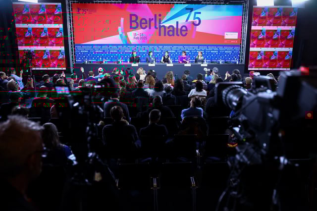 Cast members Marion Cotillard, Clara Pacini, August Diehl and director Lucile Hadzihalilovic attend a press conference to promote the movie "The Ice Tower" at the 75th Berlinale International Film Festival in Berlin, Germany February 16, 2025. REUTERS/Nadja Wohlleben