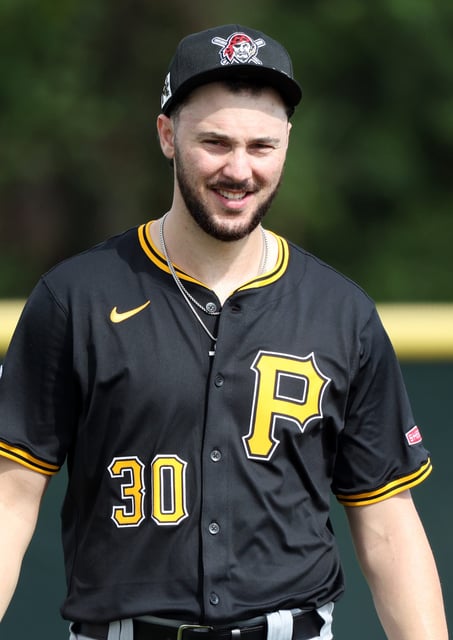 Pirates pitcher Paul Skenes is all smiles during spring training workouts at Pirate City.