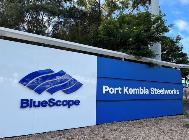 The entrance of the BlueScope Port Kembla Steelworks is pictured, in Wollongong, Australia, February 9, 2024. REUTERS/Lewis Jackson/File Photo