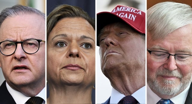 Anthony Albanese, Michelle Rowland, Donald Trump and Kevin Rudd (Images: Private Media/AAP)