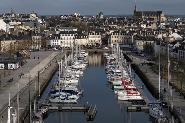 A drone view shows the port of Vannes with the city in the background, Brittany, France, February 6, 2025.  REUTERS/Stephane Mahe