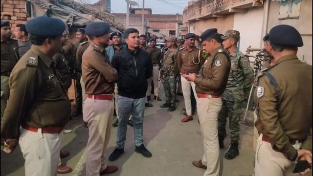 Heavy Police deployment in the area where communal clashes broke out in Jamui. (Photo from X)