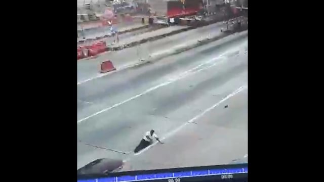 In the CCTV footage, the driver of the car can be seen grabbing the other man’s shirt.