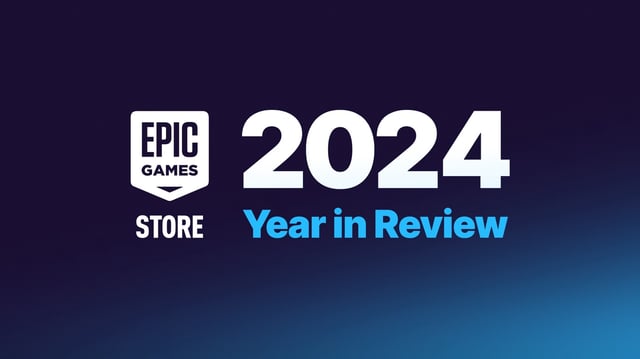 The Epic Games Store &#34;year in review&#34; logo in white on a dark background.