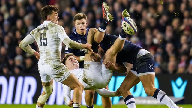 Tommy Freeman is unceremoniously upended in last year’s chastening defeat at Murrayfield