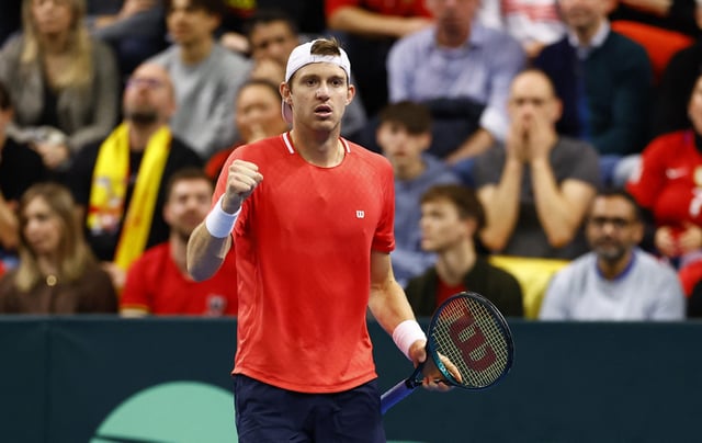 Tennis - Davis Cup - Qualifiers - First Round - Belgium v Chile - Sporthal Alverberg, Hasselt, Belgium - February 2, 2025 Chile's Nicolas Jarry reacts during the doubles match with Tomas Barrios Vera against Belgium's Joran Vliegen and Sander Gille REUTERS/Piroschka Van De Wouw/File Photo