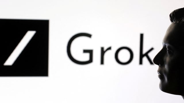 A 3D-printed miniature model of Elon Musk and Grok logo are seen in this illustration taken, February 16, 2025. REUTERS/Dado Ruvic/Illustration