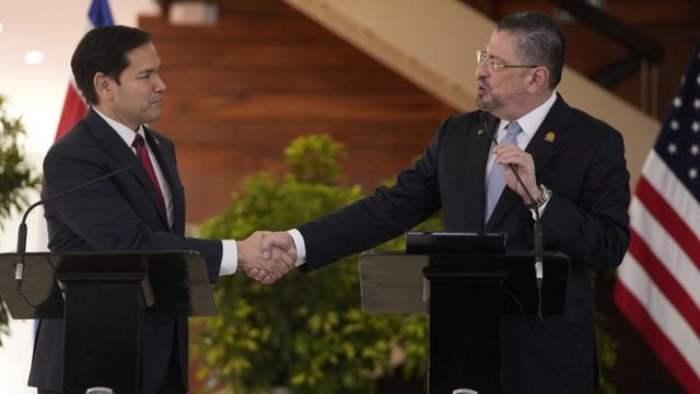 US Secretary of State Marco Rubio (left) with Costa Rican President Rodrigo Chaves in San Jose, Costa Rica earlier this month. (REUTERS)