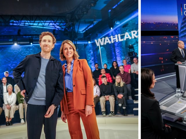 In der ARD-„Wahlarena“ von Jessy Wellmer und Louis Klamroth mussten sich die Kanzlerkandidaten Zuschauerfragen stellen, im RTL-„Quadrell“ moderierten Pinar Atalay und Günther Jauch.