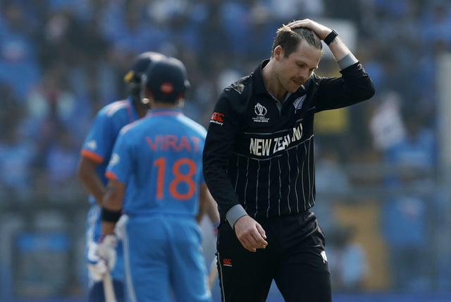 Cricket - ICC Cricket World Cup 2023 - Semi-Final - India v New Zealand - Wankhede Stadium, Mumbai, India - November 15, 2023 New Zealand's Lockie Ferguson reacts after conceding four runs REUTERS/Francis Mascarenhas/File Photo