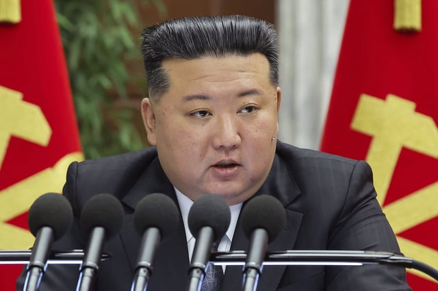 FILE - In this photo provided by the North Korean government, North Korean leader Kim Jong Un delivers a speech at a meeting held during Dec. 23 until Dec. 27, 2024, in Pyongyang, North Korea. Independent journalists were not given access to cover the event depicted in this image distributed by the North Korean government. The content of this image is as provided and cannot be independently verified.
