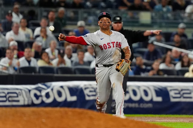 Rafael Devers has played more than 8,200 innings in the field over his eight seasons with the Boston Red Sox. All but six of those innings have come at third base.