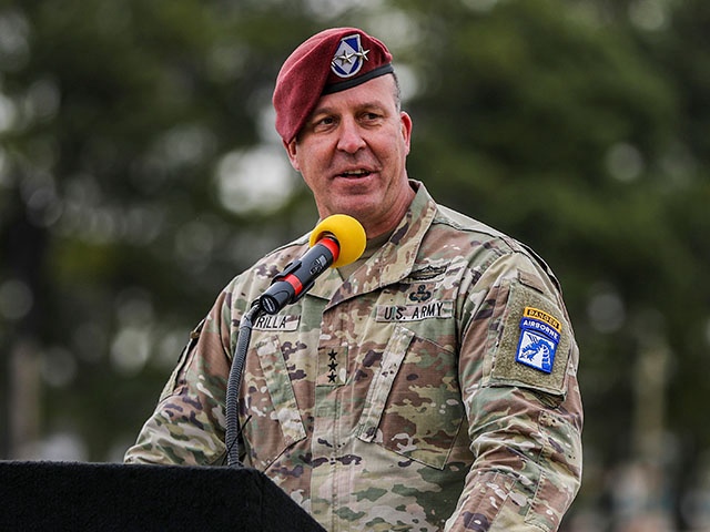 Then Lt. Gen. Michael "Erik" Kurilla gives a speech March 5, 2021, in Fort Campbell, Ky. Army Gen. Kurilla, head of U.S. Central Command, told a Senate committee Thursday, March 7, 2024, that exploding violence in the Middle East, fueled by Iran, presents the most likely threat to the U.S. homeland, and the risk of an attack by violent extremists in Afghanistan on American and Western interests abroad is increasing, the top U.S. commander for the Mideast. (Spc. Andrea Notter/U.S. Army via AP)