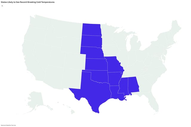 Several states have a high chance of seeing record-breaking cold temperatures this week.