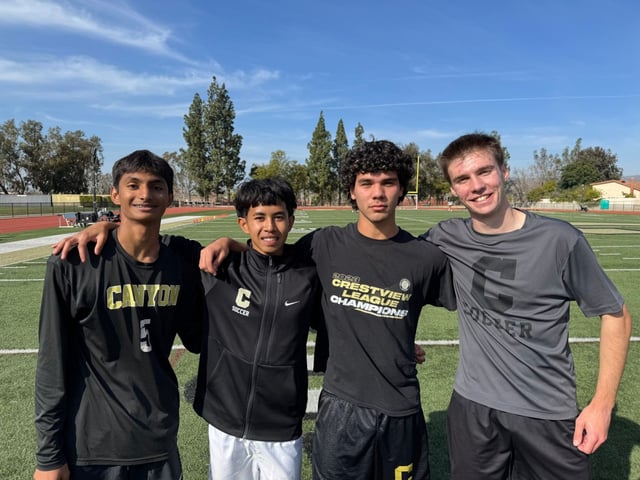 Canyon soccer players, left to right, Karan Shingre, GTrevor Ray, RJ Grimm and Luke Ward, have led their team to the quarterfinals of the CIF Southern Section Division 2 playoffs.(Courtesy of Canyon High School)