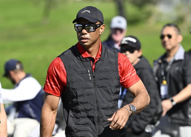 Feb 16, 2025; San Diego, California, USA; Tiger Woods walks next to the putting green during the final round of The Genesis Invitational golf tournament at Torrey Pines. Mandatory Credit: Denis Poroy-Imagn Images/File Photo
