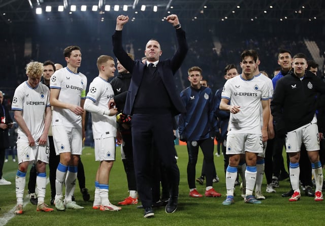 Soccer Football - Champions League - Knockout Phase Playoff - Second Leg - Atalanta v Club Brugge - Gewiss Stadium, Bergamo, Italy - February 18, 2025 Club Brugge coach Nicky Hayen celebrates after the match REUTERS/Alessandro Garofalo