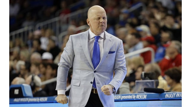 UCLA head coach Mick Cronin, shown in an image from earlier this season, was denied his 500th career victory on Tuesday night when the Bruins missed 10 of their 19 free throw attempts and squandered a 17-point lead in a 64-61 loss to Minnesota. (AP Photo/Kevork Djansezian)