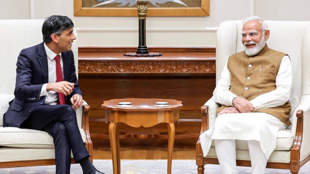 Prime Minister Narendra Modi meets Former UK Prime Minister Rishi Sunak, in New Delhi on Tuesday.
