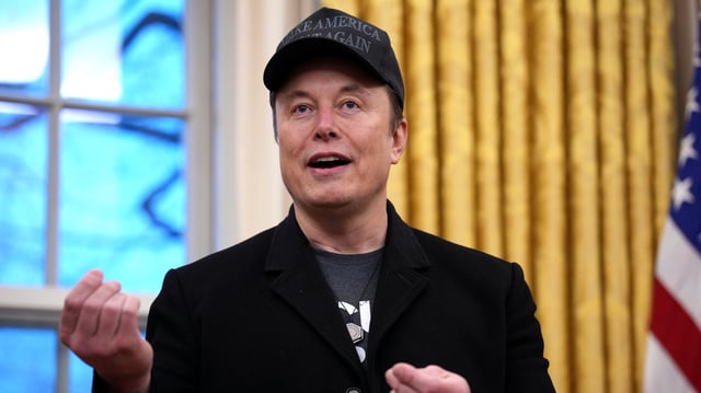 Elon Musk delivers remarks as he joins U.S. President Donald Trump for an executive order signing in the Oval Office at the White House on February 11, 2025 in Washington, DC.