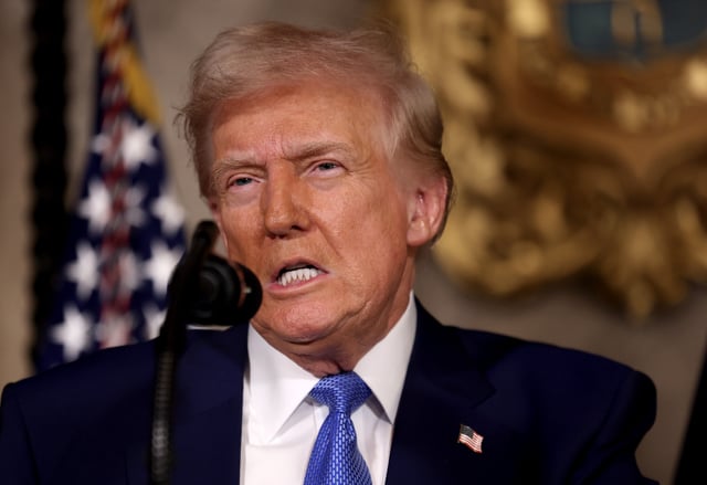PALM BEACH, FLORIDA - FEBRUARY 18:: U.S. President Donald Trump delivers remarks after signing an executive order on expanding access to IVF at his Mar-a-Lago resort on February 18, 2025 in Palm Beach, Florida. Later today, Fox News will air a joint interview between President Trump and Tesla and SpaceX CEO Elon Musk. (Photo by Joe Raedle/Getty Images)