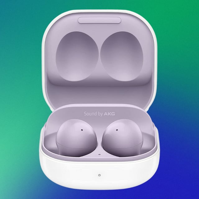 Samsung Galaxy Buds 2 Pro on a blue to green background