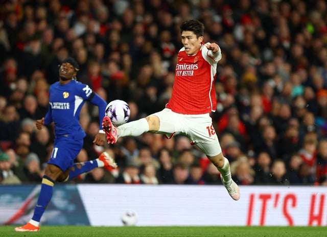 Soccer Football - Premier League - Arsenal v Chelsea - Emirates Stadium, London, Britain - April 23, 2024 Arsenal's Takehiro Tomiyasu in action Action Images via Reuters/Matthew Childs/File Photo