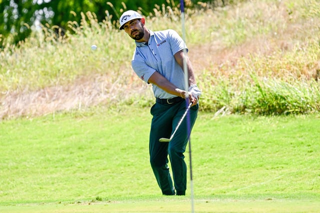 Aug 17, 2024; Memphis, Tennessee, USA; Erik van Rooyen chips to the first green during the third round of the FedEx St. Jude Championship golf tournament at TPC Southwind. Mandatory Credit: Steve Roberts-USA TODAY Sports/File Photo