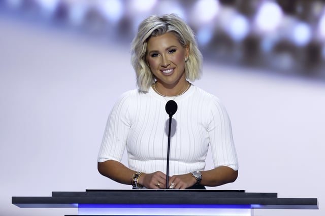 Reality TV star Savannah Chrisley speaks on stage on the second day of the Republican National Convention at the Fiserv Forum on July 16, 2024 in Milwaukee, Wisconsin. Delegates, politicians, and the Republican faithful are in Milwaukee for the annual convention, concluding with former President Donald Trump accepting his party&#39;s presidential nomination. The RNC takes place from July 15-18.