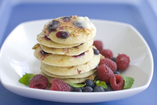 FILE - This March 26, 2012 file photo shows a plate of pancakes with blueberries and granola mixed in the batter in Concord, N.H. A study of older men found those who regularly skipped breakfast had a 27 percent higher risk of a heart attack than those who ate a morning meal. There&#39;s no reason why the results wouldn&#39;t apply to other people, too, the Harvard researchers said. (AP Photo/Matthew Mead, File)