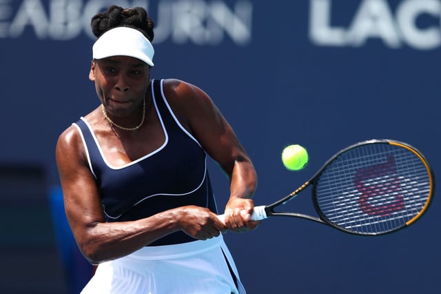 Venus Williams competes in the Miami Open in Miami Gardens, Florida, on March 19, 2024.