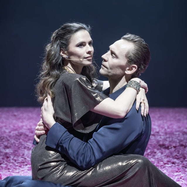 Hayley Atwell and Tom Hiddleston as Beatrice and Benedick (Photo: Marc Brenner)