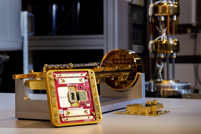 Microsoft's Majorana 1 quantum computing chip is pictured in this undated handout photo obtained by Reuters on February 19, 2025. Courtesy of Microsoft/Handout via REUTERS