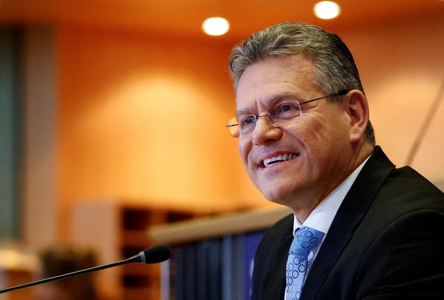 Maros Sefcovic, the European Union's trade and economic commissioner, attends a confirmation hearing before the European Parliament's international trade and constitutional affairs committees, in Brussels, Belgium November 4, 2024. REUTERS/Johanna Geron/File Photo