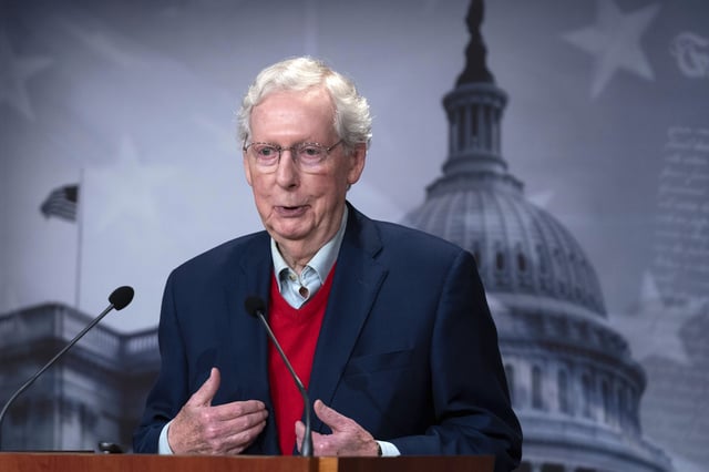 FILE - Senate Minority Leader Mitch McConnell R-Ky. speaks during a news conference at the Capitol in Washington, Nov. 6, 2024. (AP Photo/Jose Luis Magana, File)